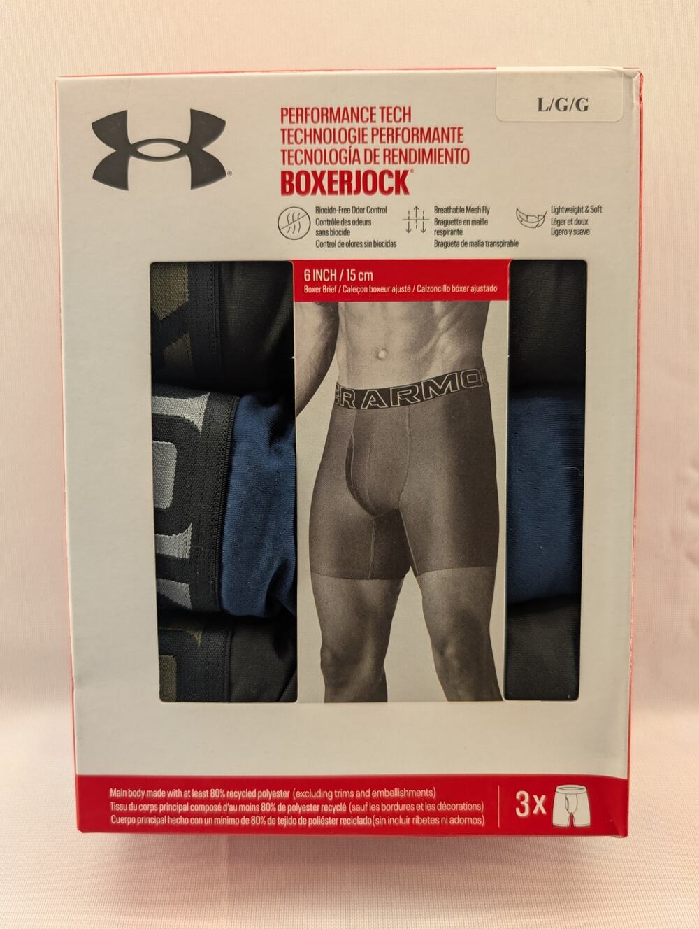 NWT Under Armour Men's UA Performance Tech 6" 3-Pack Boxerjock size Large